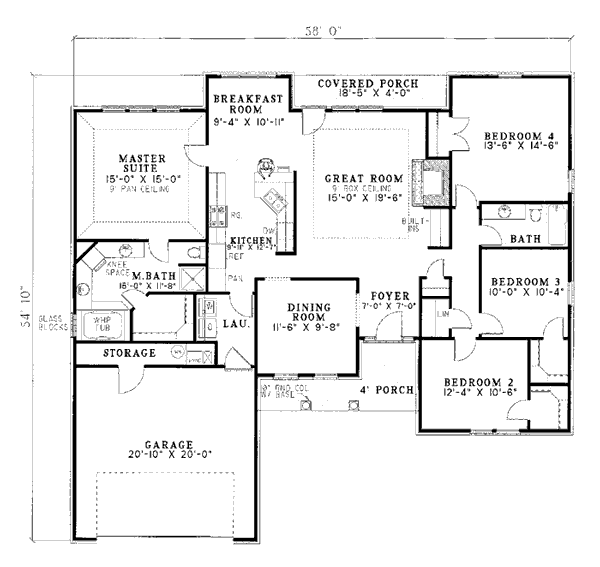 House Plan 82034 - Ranch Style with 1940 Sq Ft, 4 Bed, 2 Bath