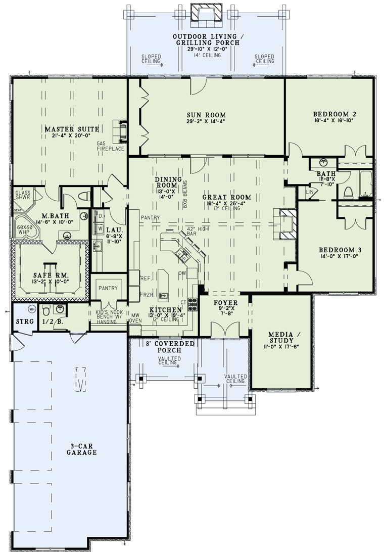  House  Plan  82229 with 3307 Sq Ft 3 Bed 2 Bath 1  Half 