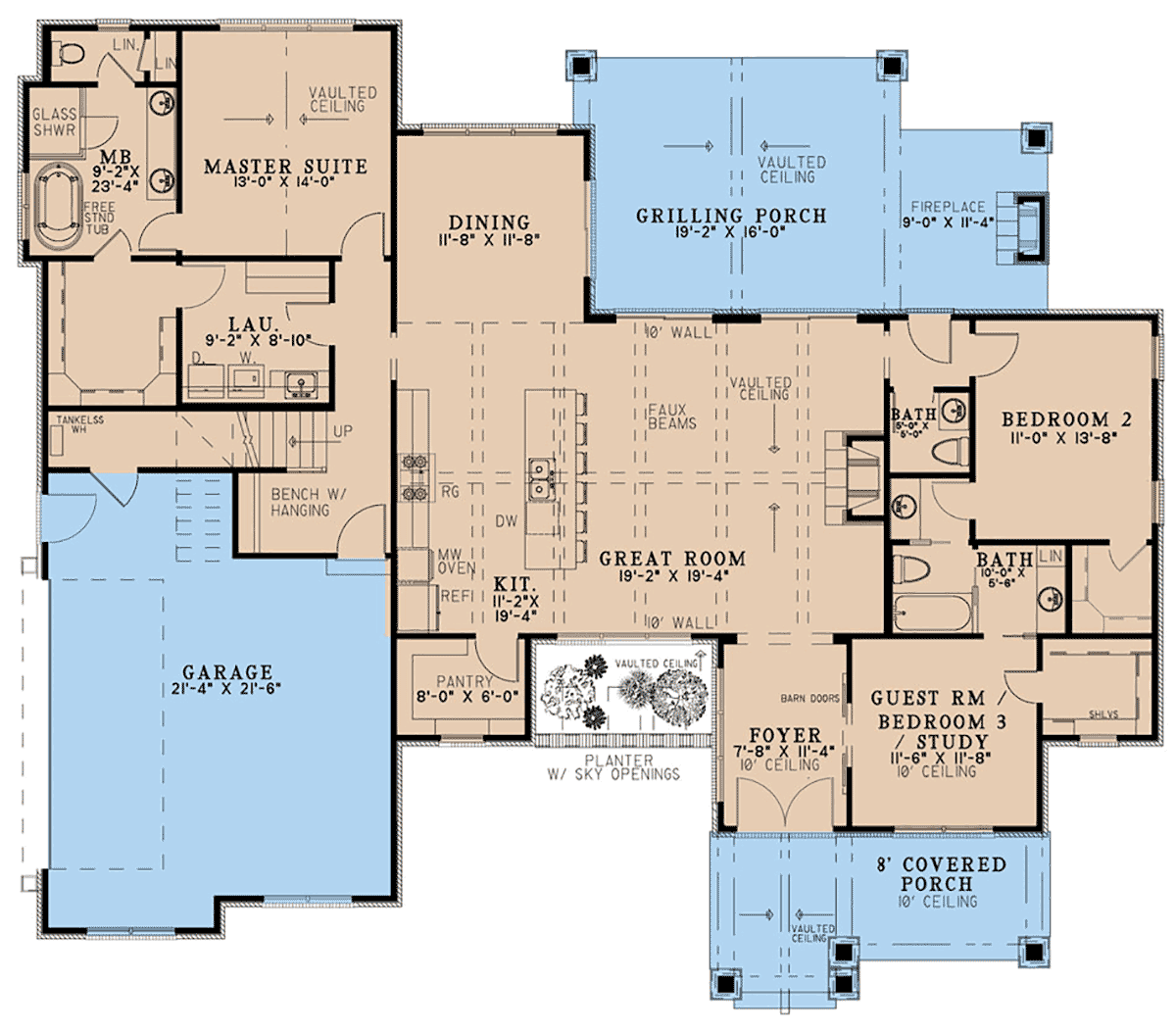 House Plan 82557 One Story Style With 2073 Sq Ft 3 Bed 2 Bath