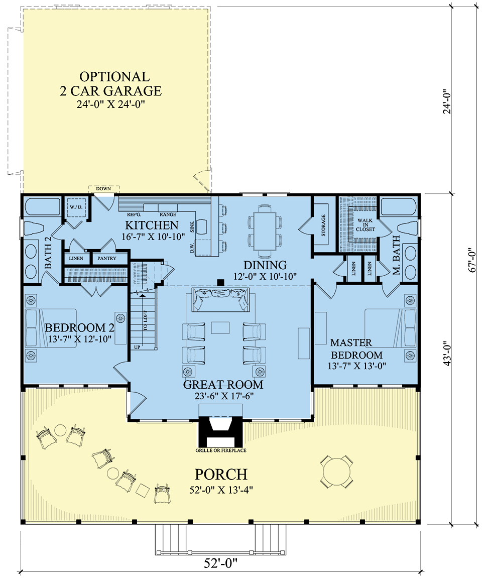 Southern Style House Plan 86202 With 2 Bed 2 Bath 2 Car Garage