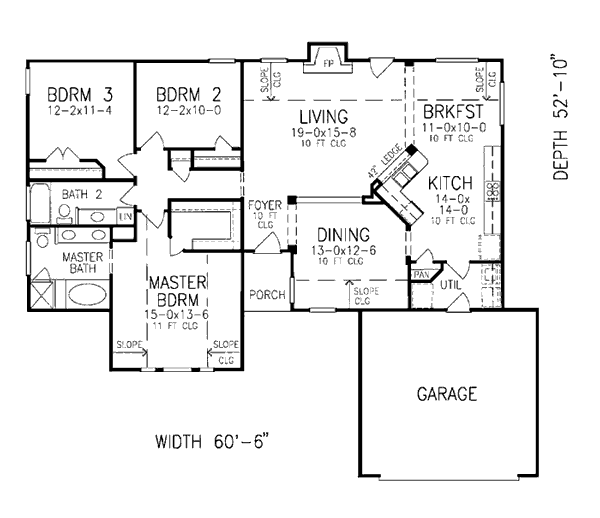 House Plan 93069 Ranch Style With 1800 Sq Ft 3 Bed 2 Bath