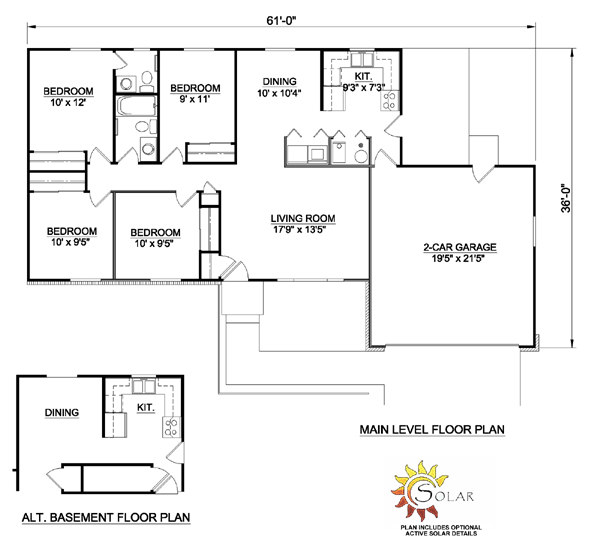 Ranch Style House Plan 94407 With 4 Bed 2 Bath 1 Car Garage