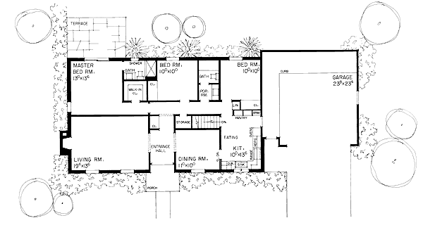 House Plan 95108 - Ranch Style with 1387 Sq Ft, 3 Bed, 2 Bath
