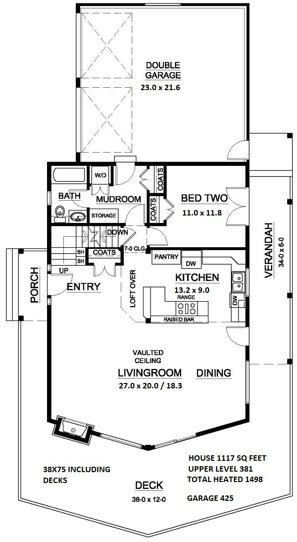 Contemporary Style House Plan 96212 With 2 Bed 2 Bath 2 Car Garage