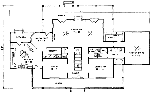 House Plan 96596 - Country Style with 3038 Sq Ft, 3 Bed, 2 Bath, 1 Half ...