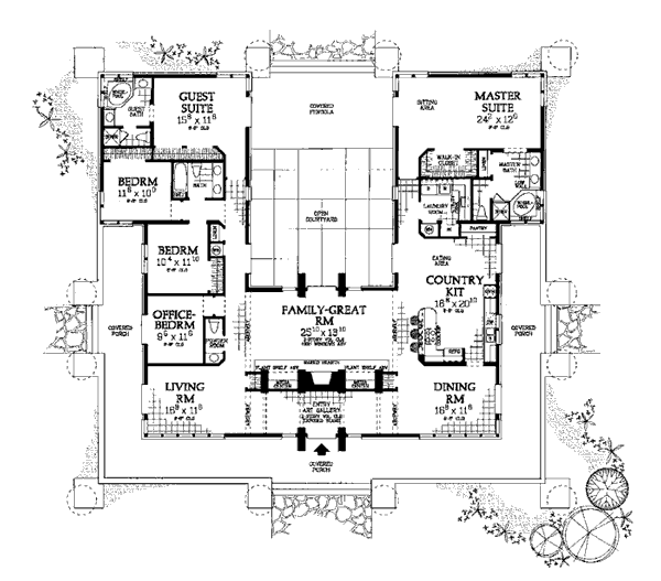 Southwest Style House  Plan  99289 with 3278 Sq Ft 5 Bed 3 