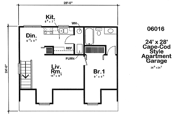 24X 28 Cape Cod Apartment Garage Plan 06016